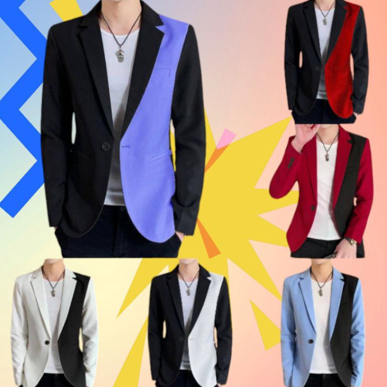 KODE N24U BISA COD JAS BLAZER FASHION PRIA MODEL KOMBINASI KEKINIAN PAKAIAN COWOK BAJU PESTA LAKI LA
