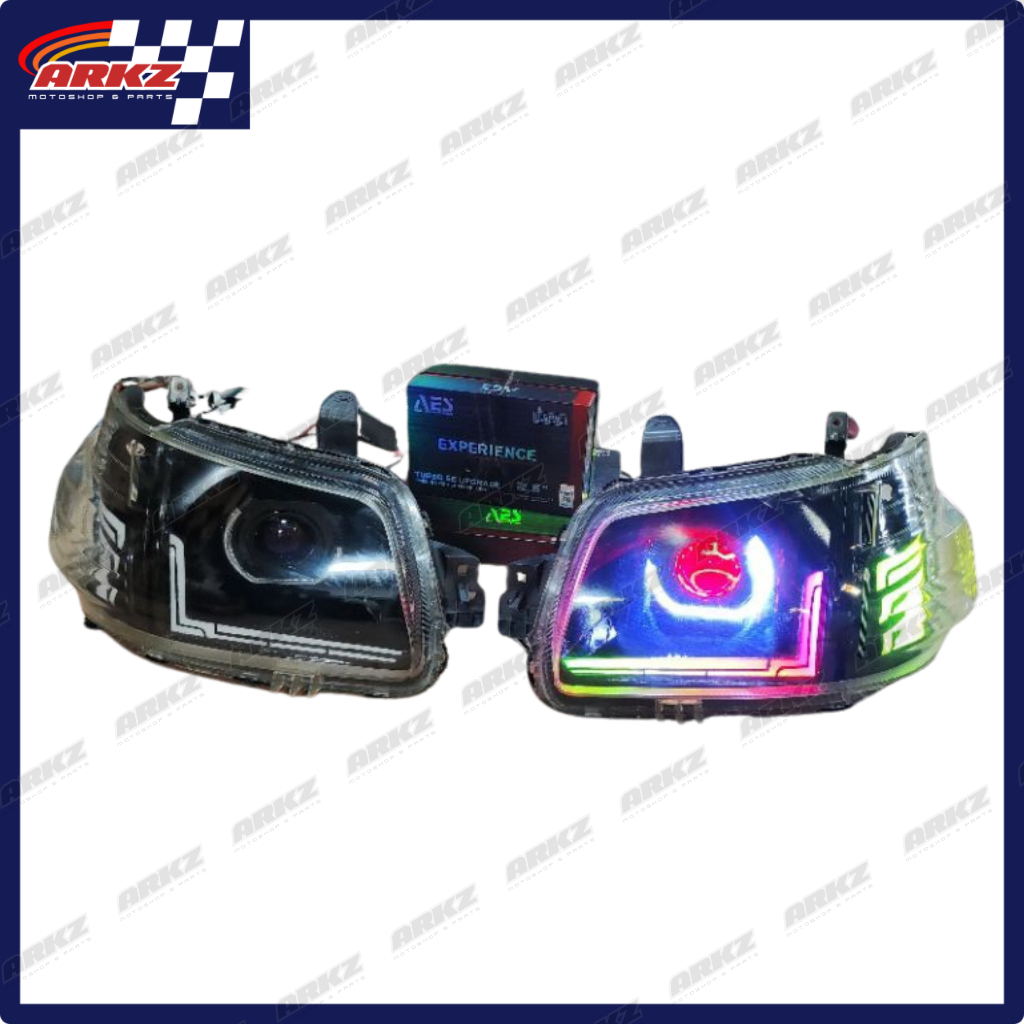 PAKETAN CUSTOM HEADLAMP GRANDMAX PROJIE AES RUNNING RGB LEAZY SEIN REMOTE APLIKASI SMOOTH
