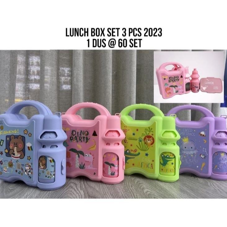 Set Lunch Box 3 Pcs + Perlengkapan Makan Anak + Kotak Makan Lucu + Fitur Menarik dan Aman untuk Anak