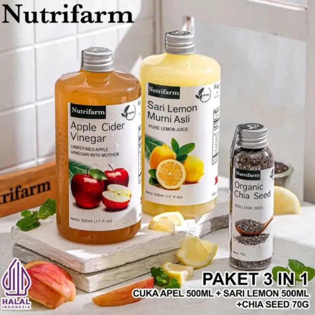 

PAKET PROMO 3PCS CUKA APEL 500gr Sari lemon 500 ml chia seed 70gr