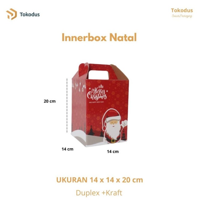 

Kardus Box Natal 14 x 14 x 20cm Dus Kue Kering Isi 3 Toples Bulat 500gr - Tokodus Buah Batu