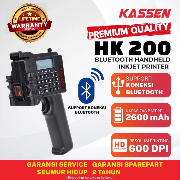 Kassen HK200 Handheld Inkjet Printer - Pencetak Tanggal Expired HD2000 Bluetooth