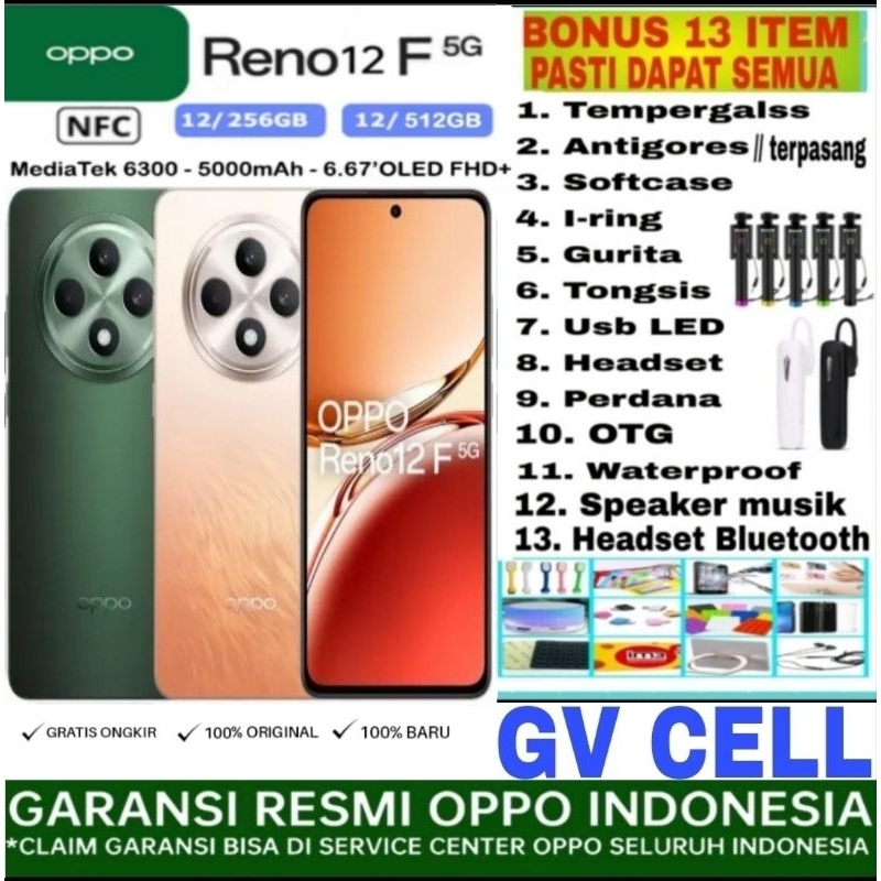 HP OPPO RENO 12F 5G & 4G 8/512 RAM 8GB ROM 512 & 12/256 GARANSI RESMI INDONESIA