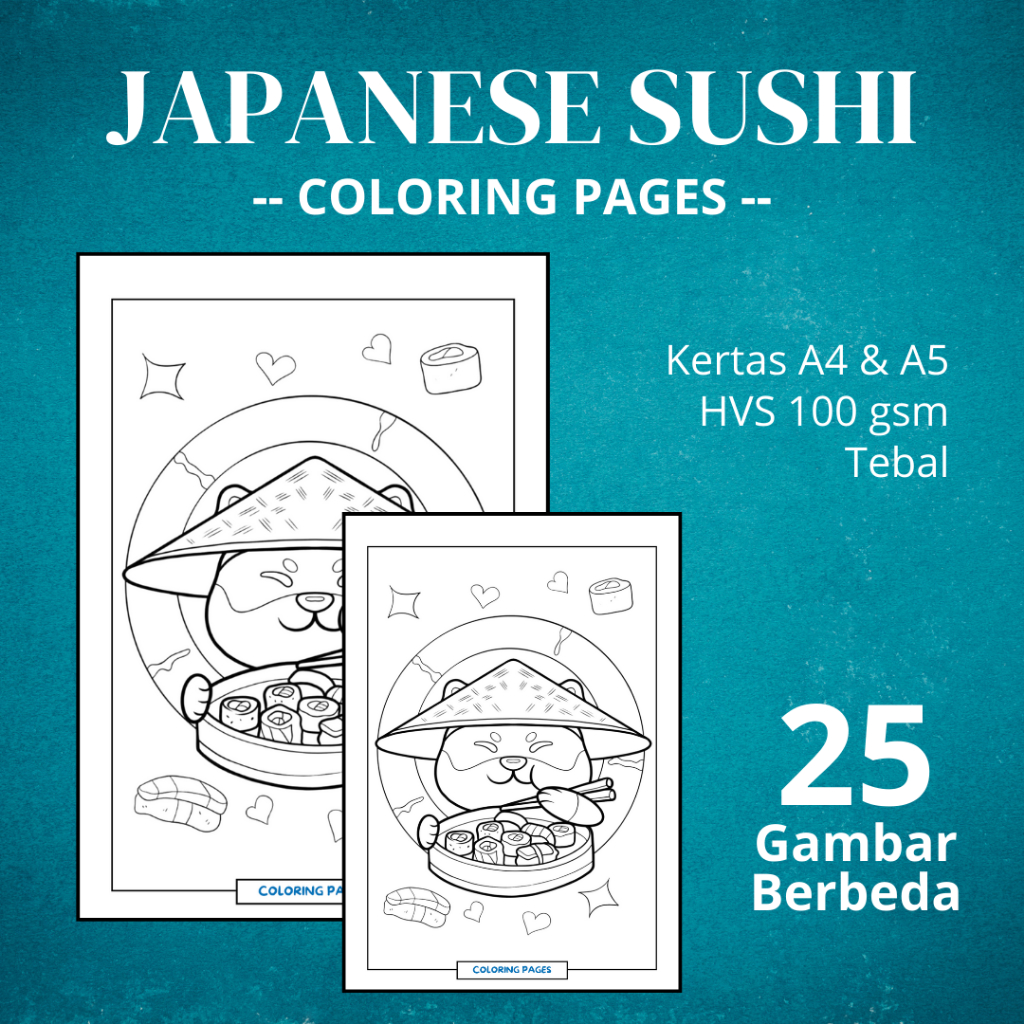 

DW17 Kertas Mewarnai Tema SUSHI | Desain Indah Penghilang Stres & Relaksasi | Kertas HVS 100 gsm