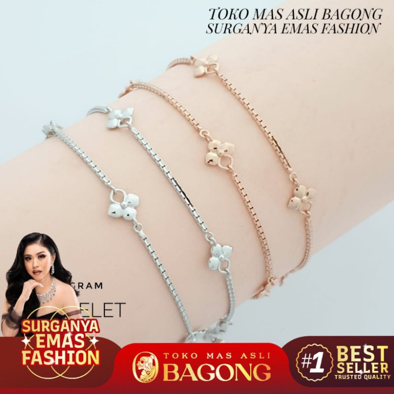 GELANG FASHION KOREA BUNGA SERUT 17K /750 - ASLI BAGONG GOLD BAGONG EMAS