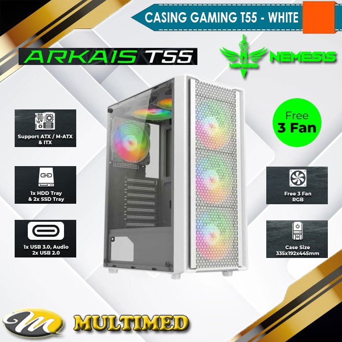 PC case Cassing Casing PC Gaming NYK ARKAIS T55 Free 3 Fan RGB