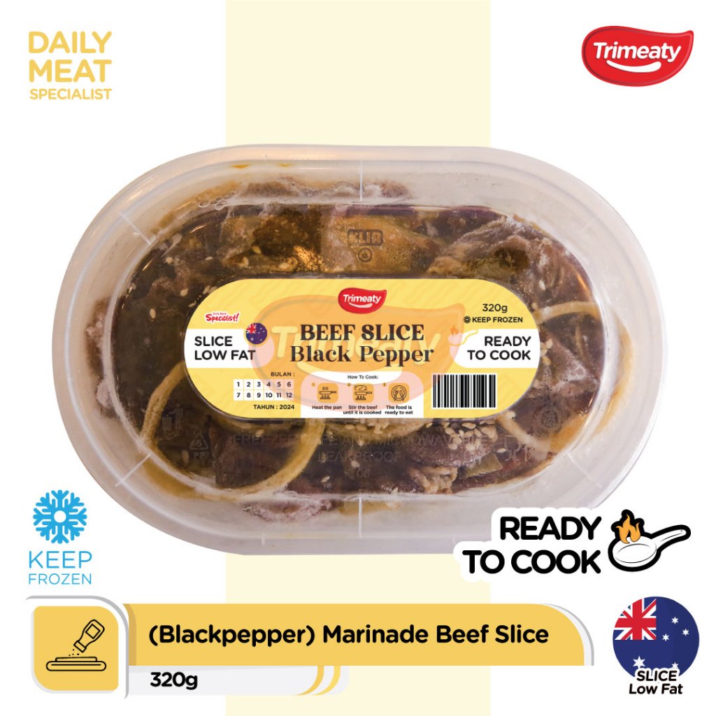 

Beef Slice Blackpepper (Low Fat) / Slice Low Fat Marinasi Blackpepper / Ready to Cook 300gr