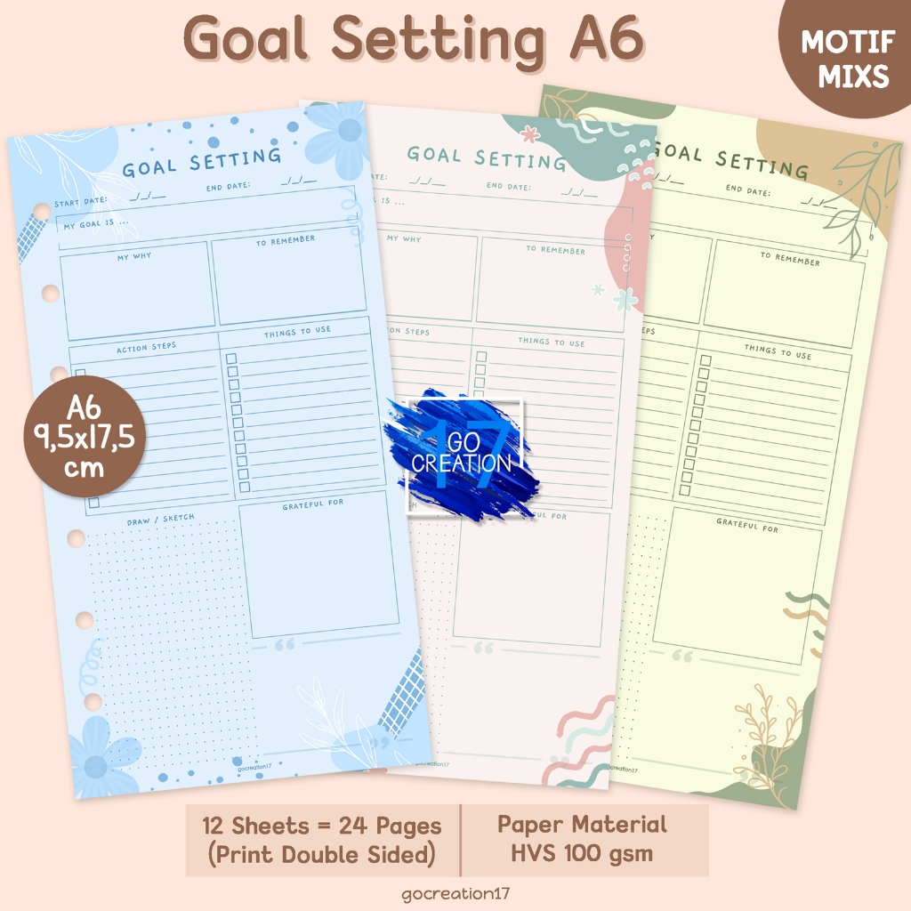 

Buku Planner Refill Kertas Binder Goal Setting Motif Premium A6