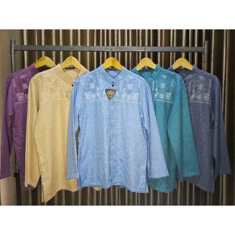 Koko Haibah Oeloem Serian Warna Koko Pria Bordir Motif Light Lengan Panjang Bahan Katun Madinah Prem