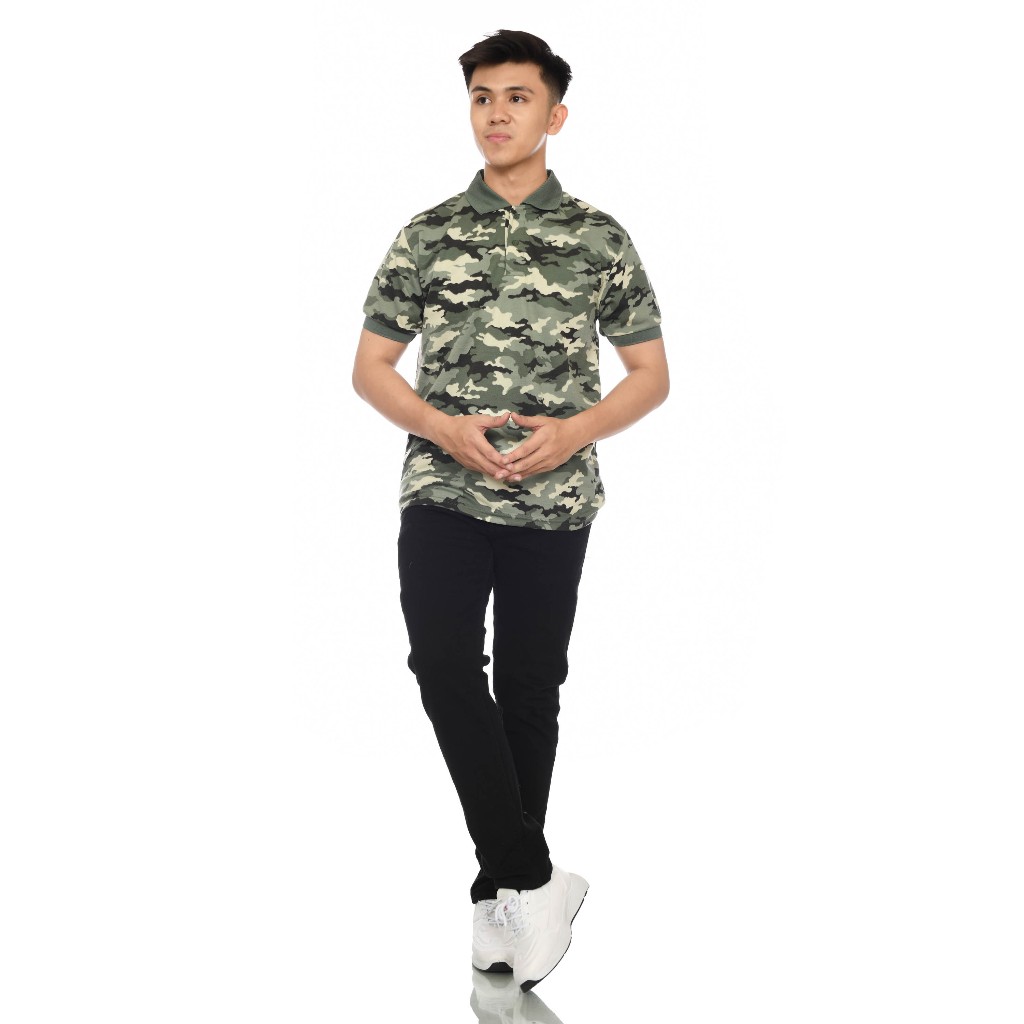 QH Kaos Polo Pria Motif Loreng Army / Kaos Polo Camo