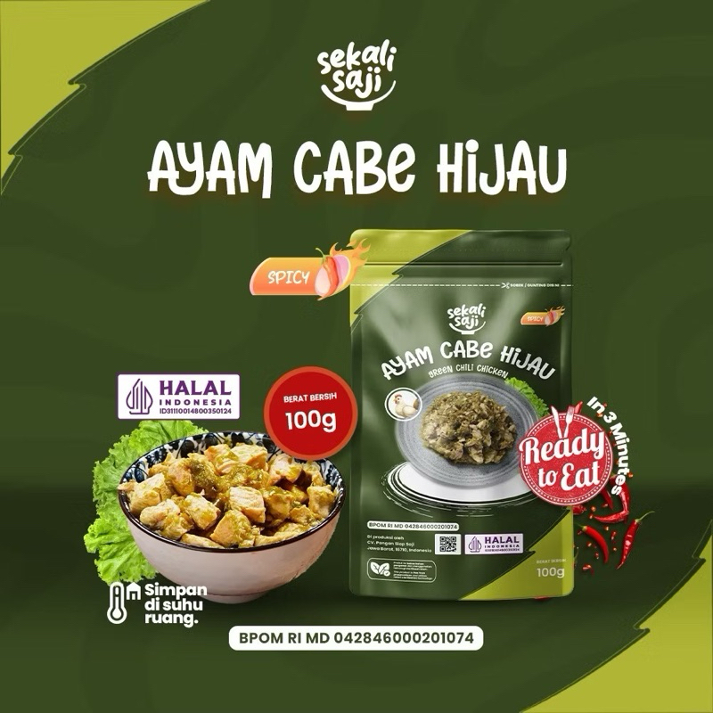 

SEKALI SAJI Ayam cabe hijau 100gr / makanan siap saji / ready to eat travel food