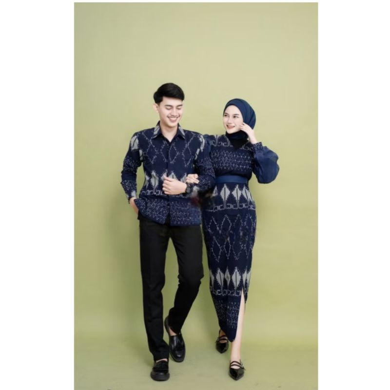 baju tenun couple kondangan dress warna biru dongker outfit pasangan raya rahayu kartini padma serie