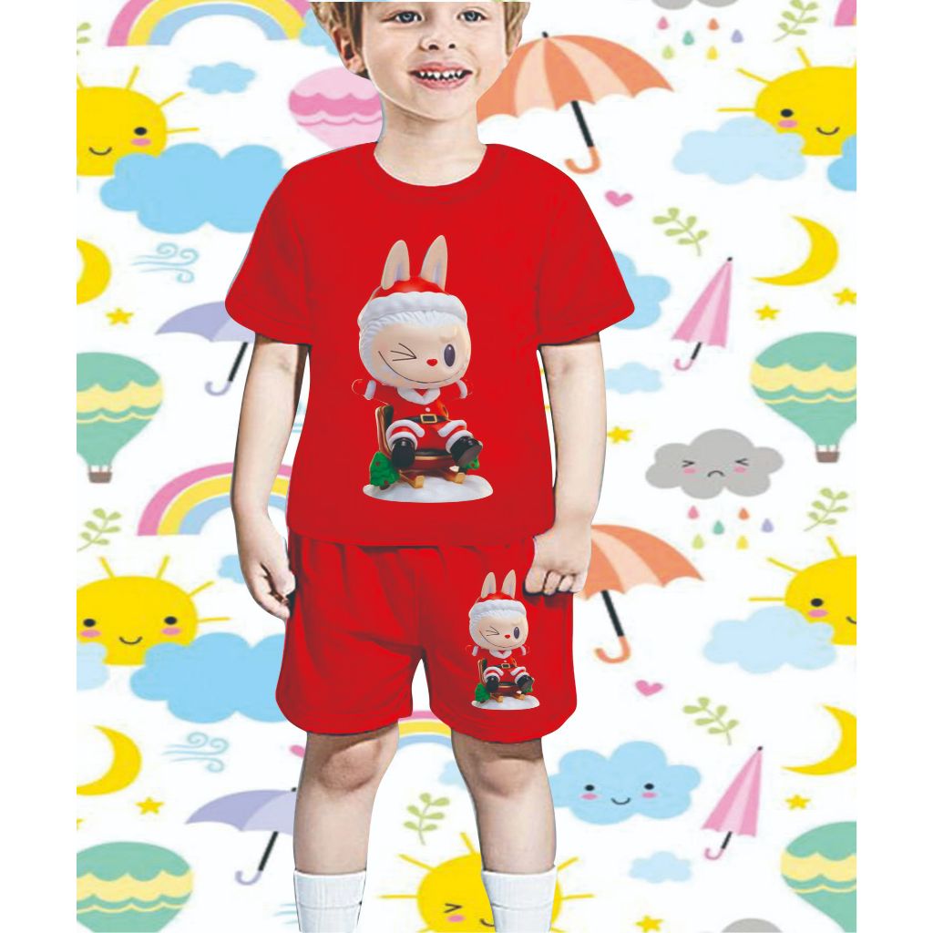 SETELAN BAJU ANAK ANAK/BAJU ANAK ANAK NATAL/GAMBAR LABUBU NATAL DUDUK