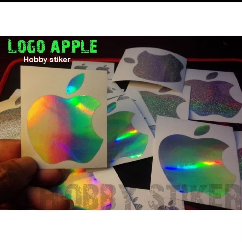 Stiker apple custom efek hologram untuk pc laptop