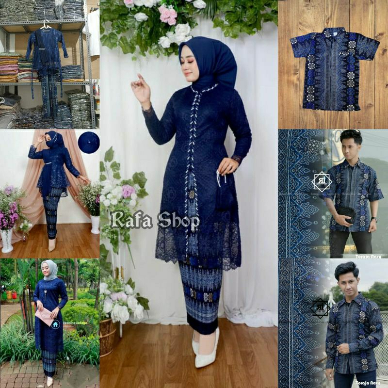 SET KEBAYA COUPLE BRUKAT NAVY/ BAJU BATIK COUPLE/ COUPLE KEBAYA KELUARGA