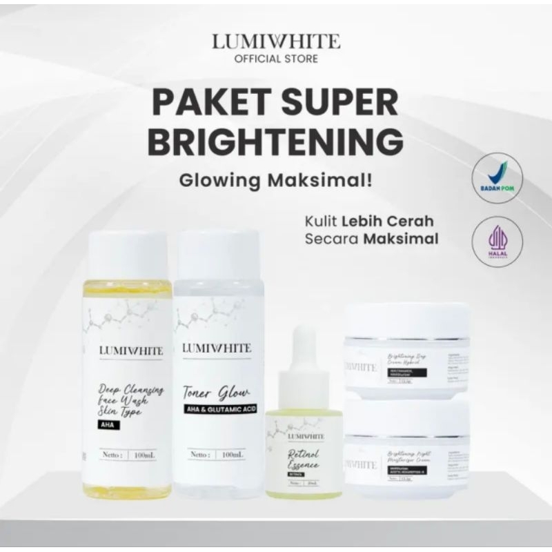 lumiwhite skincare paket lengkap 5in1 super brightening / anti acne & skin mist glas glow
