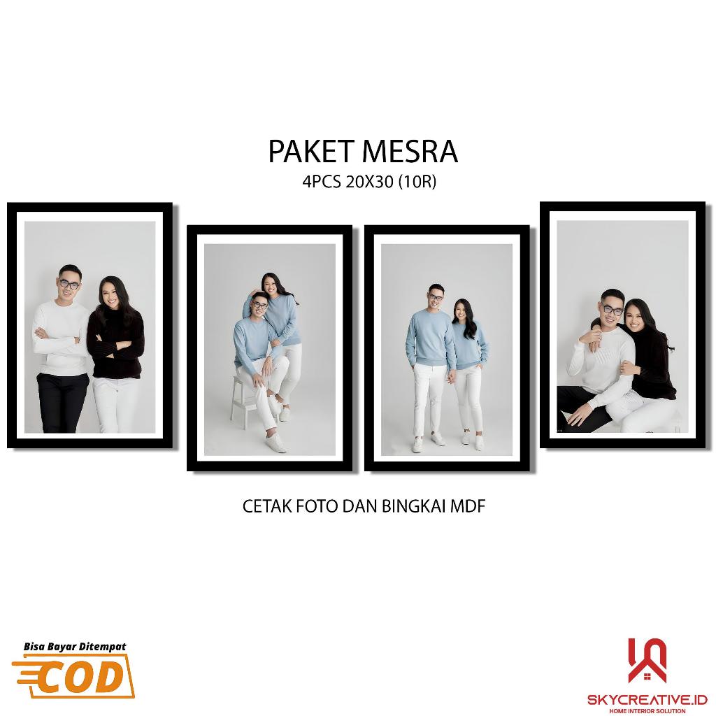 CETAK FOTO PREMIUM 10R 4 PCS DENGAN BINGKAI MDF 20X30 CM - HIASAN DINDING - GANTUNGAN FRAME KAYU