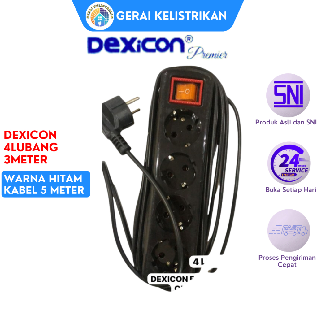 dexicon Stop Kontak 4 Lubang 3 Meter