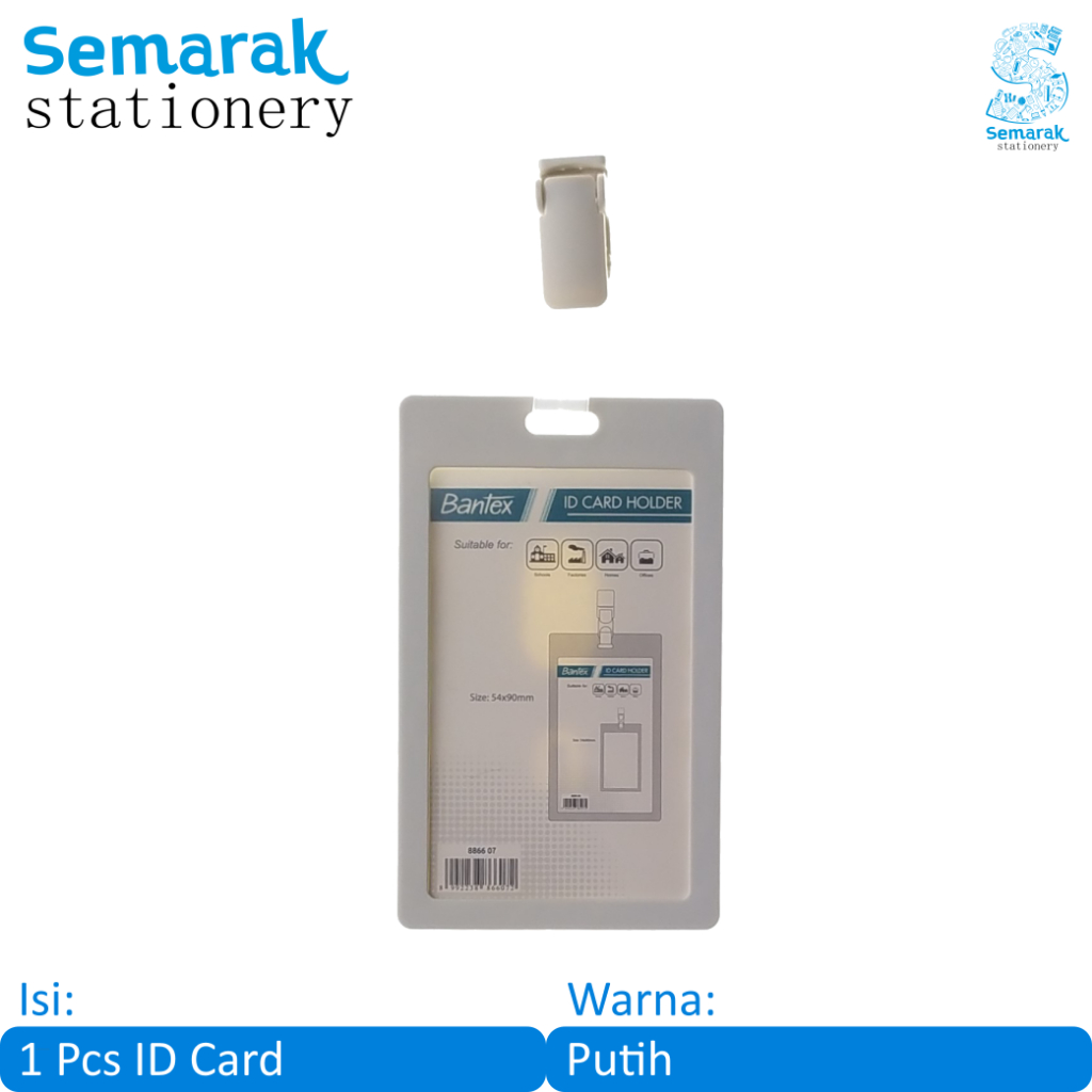 

Bantex 8866 07 ID Card Potrait + Clip White Name Tag Lanyard - Putih