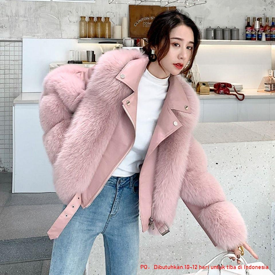 Faux Fox Fur Grass Coat Women's Motorcycle Short Slim Fur Top for warmth