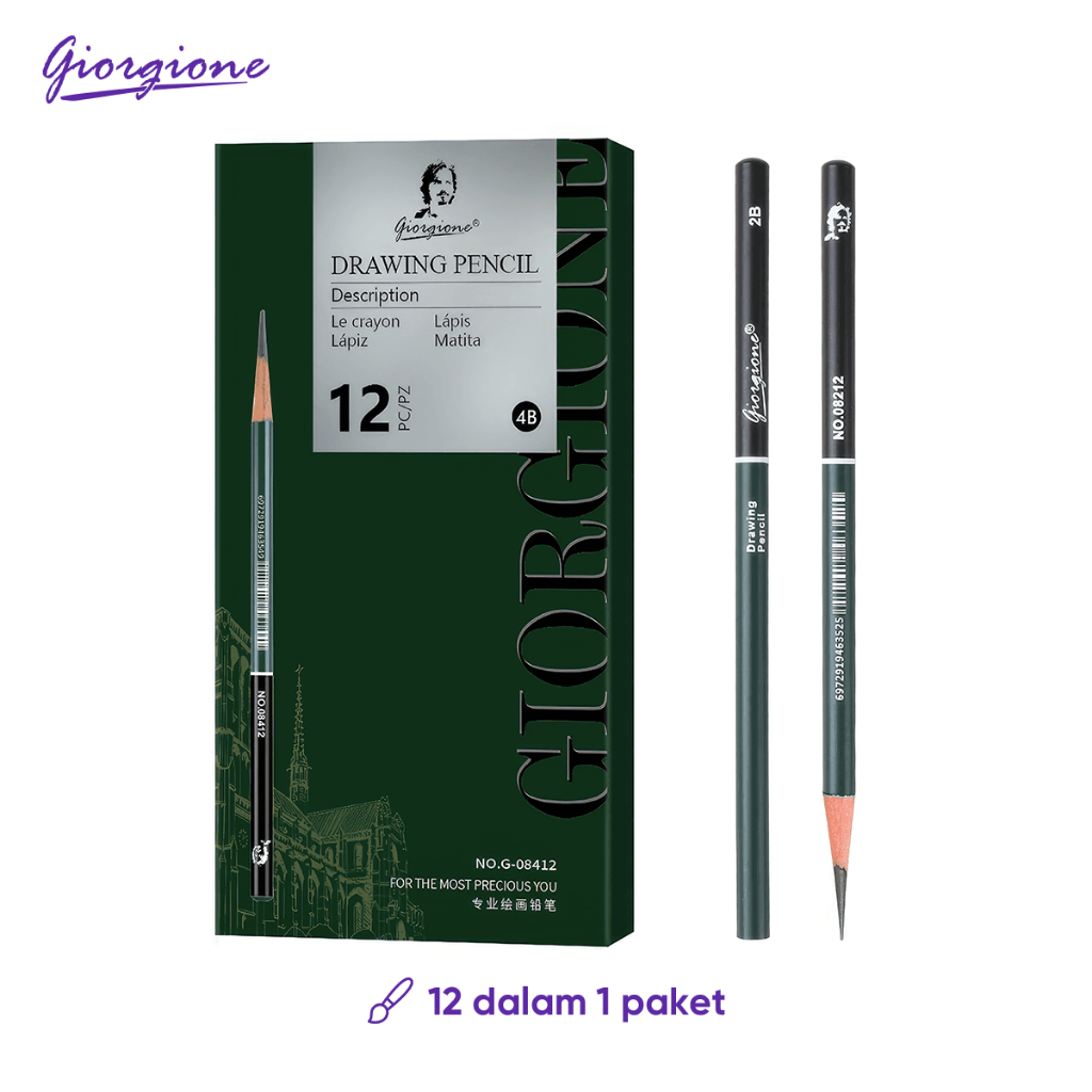 

Giorgione Pensil Sketsa Set 12pcs/set 2H/HB/2B/4B/8B G-08012