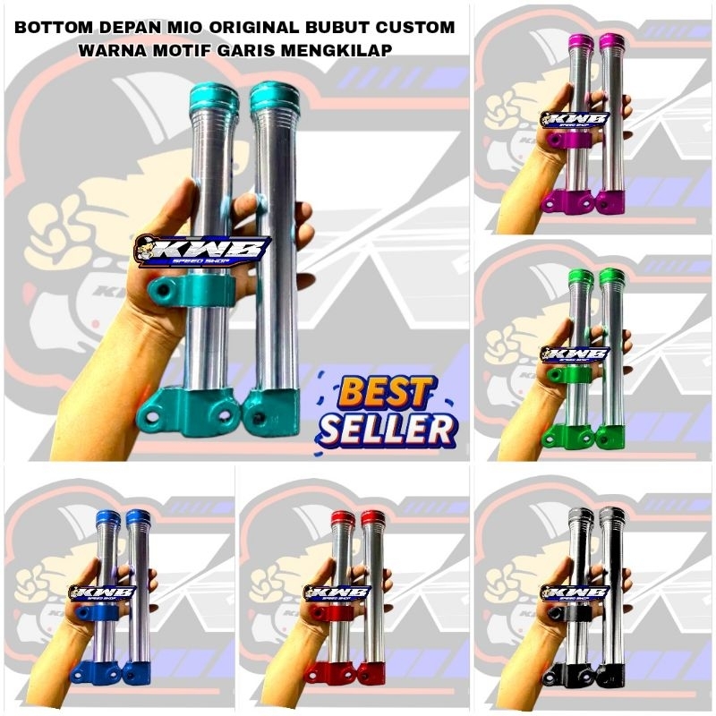 Bottom shock depan yamaha mio original custom bubut mengkilap warna motif garis bahan original