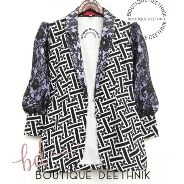 KODE X38L Deethnik Baju batik model blazer warna hitam batik cap mix brokat premium