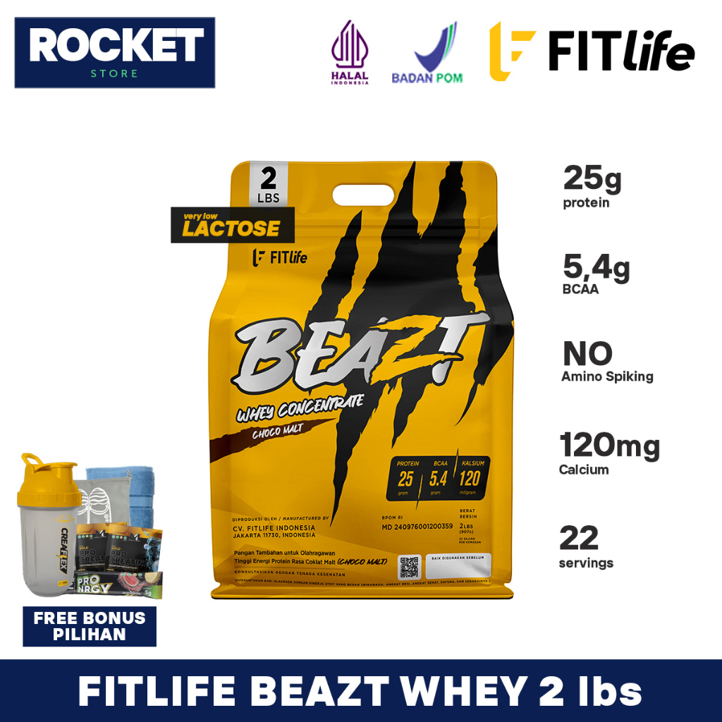 FITLIFE Beazt Whey Protein Concentrate 2 lbs - Suplemen Fitness Susu Tinggi Protein Rendah Lemak