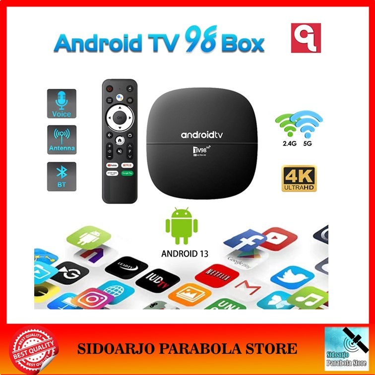 CUCI GUDANG SET TOP BOX SMART TV ANDROID DIGITAL ATV TV98 4K RESOLUTION UHD WIFI BLUETOOTH REMOTE