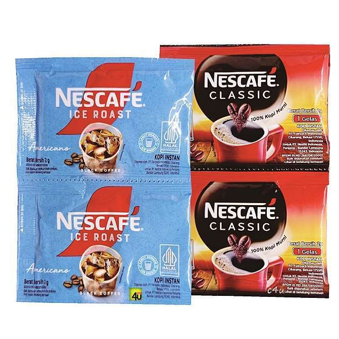 

Nescafe Ice Roast Americano 2gr (isi 10) / Nescafe Classic 2gr (isi 10)