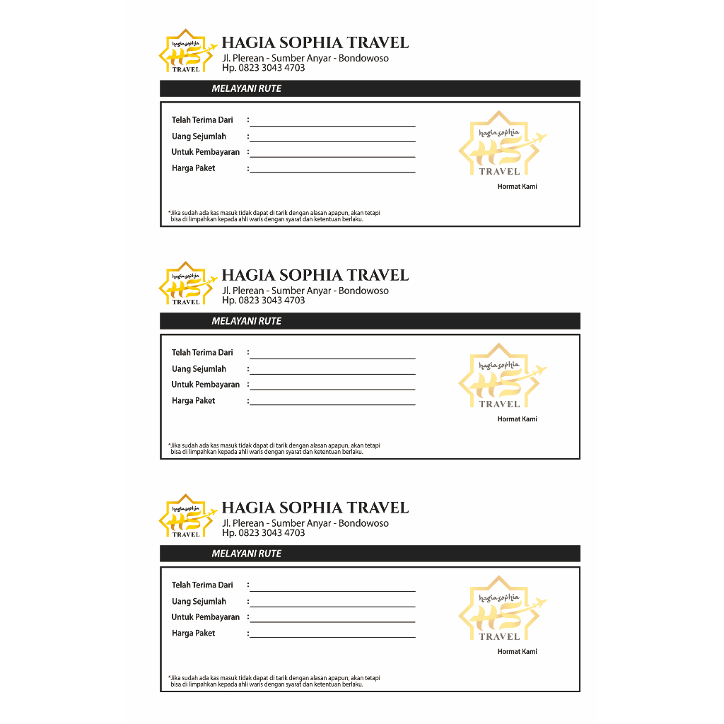 

syam kwitansi travel umroh dan haji ukuran 1/3 folio