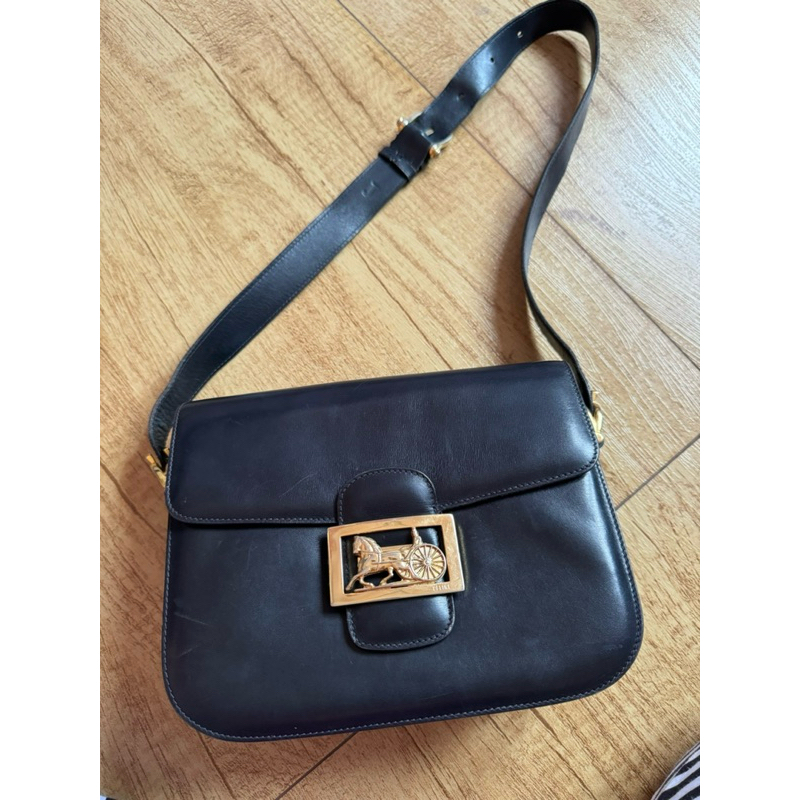 Vintage Celine Triomphe Horse Carriage Crossbody Flap Bag