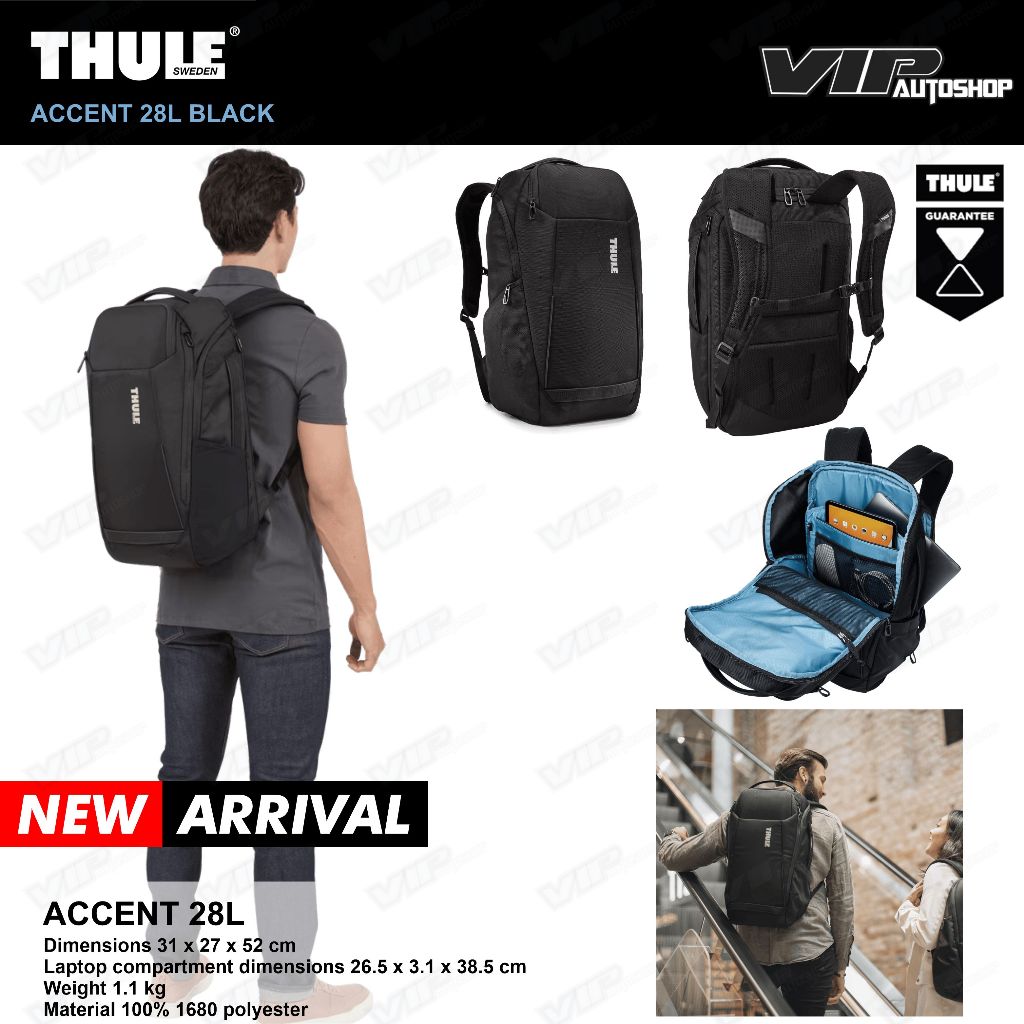 THULE Backpack ACCENT 28L Accent Black Tas Ransel Sekolah Laptop Tas Camping Outdoor