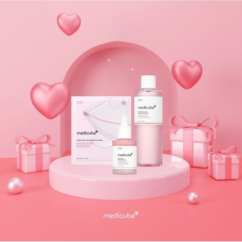 MEDICUBE pdrn pink peptide serum , pdrn pink cica soothing toner ,  pdrn pink serum mist ,  pdrn pin