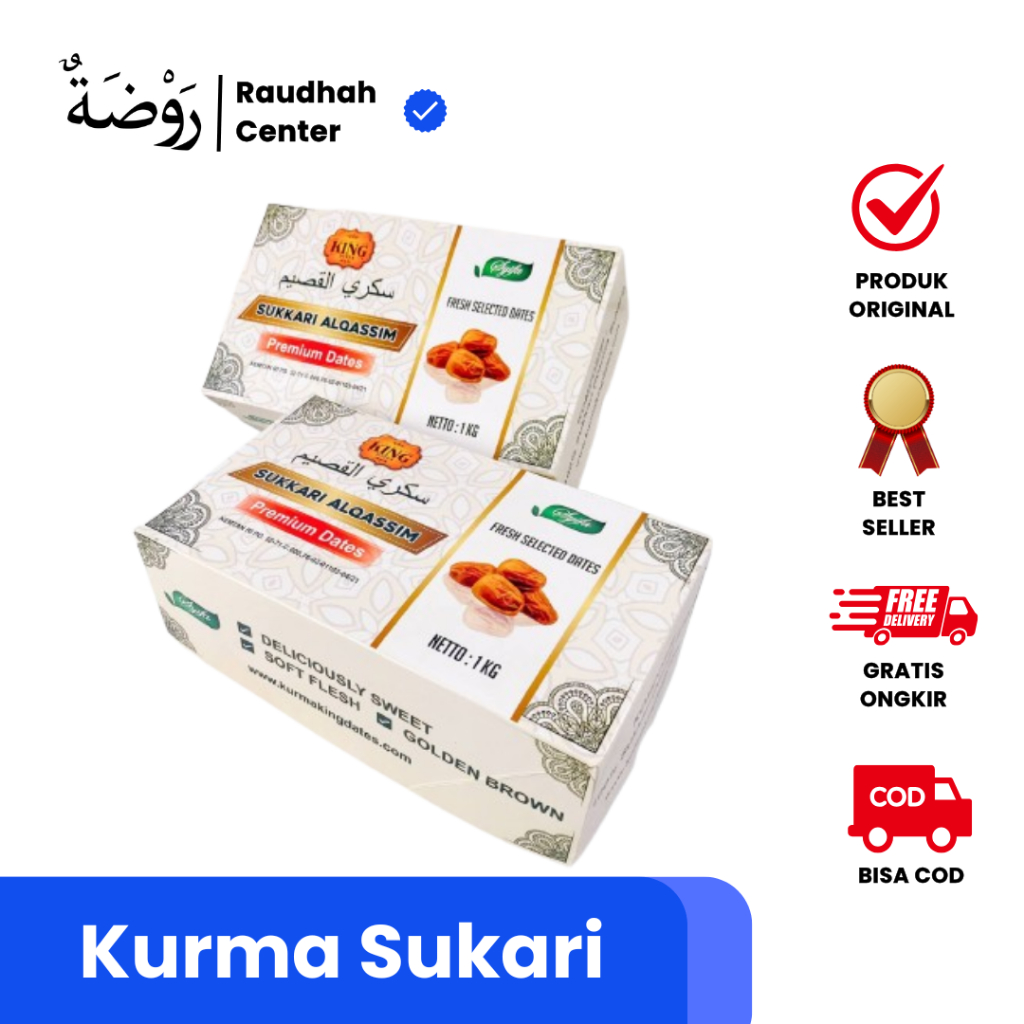 

Kurma Sukari Basah King Dates 1 kg Sukkari Premium Lembut Kemasan Box