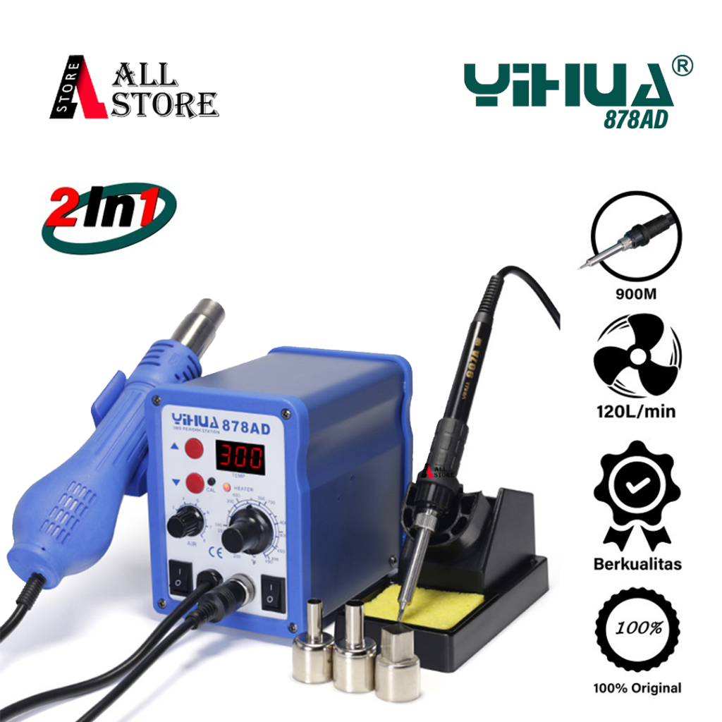 YIHUA 878AD 2 IN 1 BLOWER / SOLDER UAP + SOLDER STATION ORIGINAL