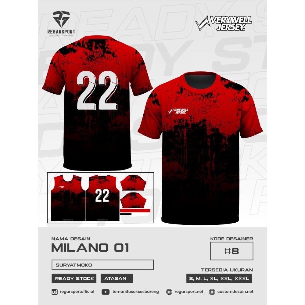 Atasan verywell, jersey bola lengan pendek merah h