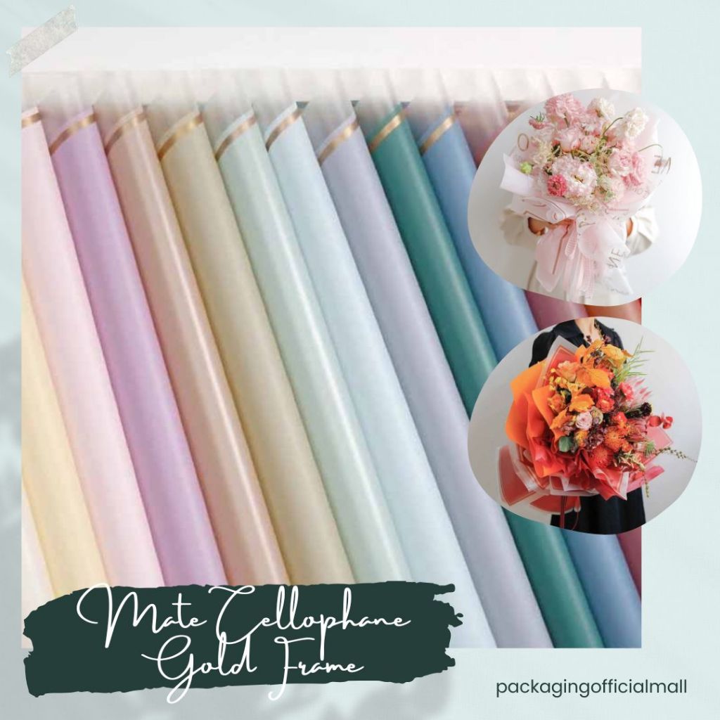 

MATE CELLOPHANE GOLD FRAME / CELLOPHANE / FLORIST PAPER / KERTAS BUKET BUNGA / WRAPPING WRAPPER