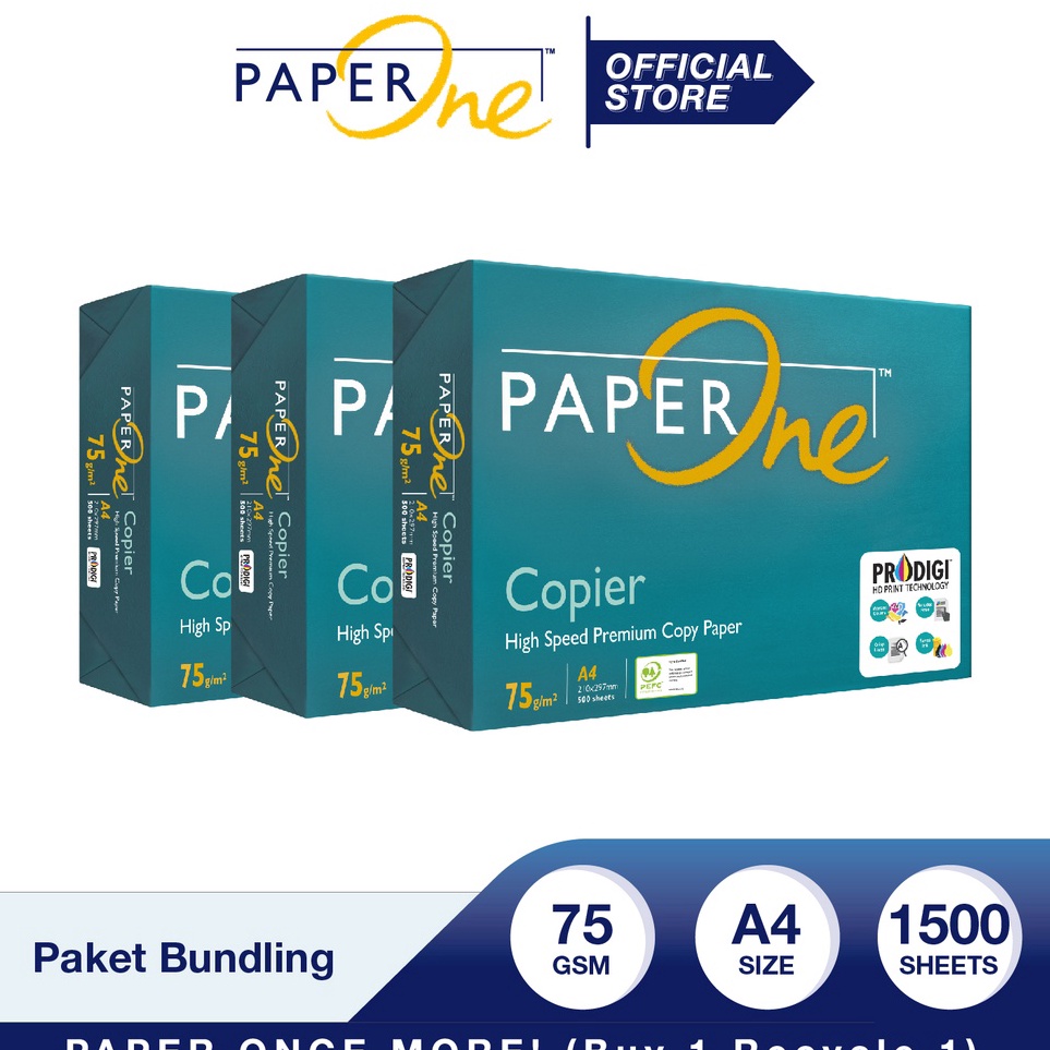 

KODE J28D PaperOne Kertas A4 75gr Copier 3 Rim 15 lembar Kertas HVS