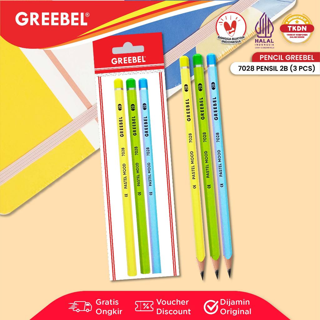 

GREEBEL Pensil Tulis 2B 7028 Pastel Mood (3PCS/SET) Pensil Kayu Ujian / Pencil Grafit Graphite / Pensil Gambar