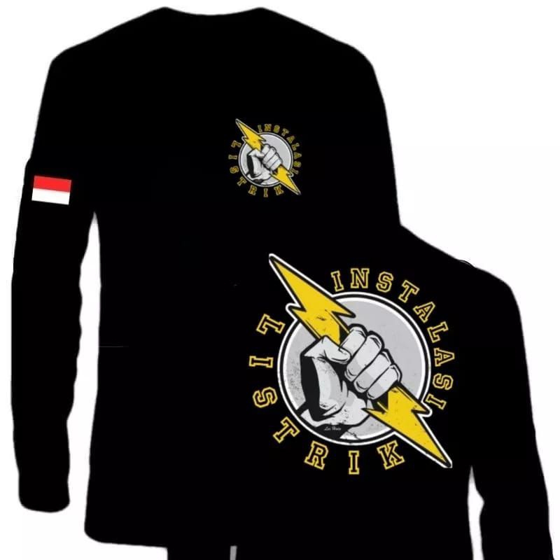 KAOS INSTALASI LISTRIK LENGAN PANJANG CORAK BULAT ABU KUNING