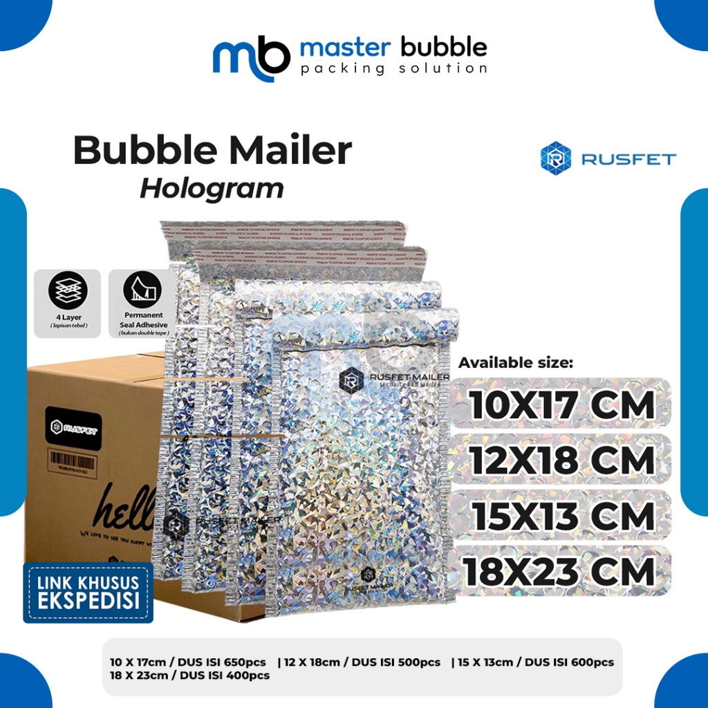 

Amplop Envelope Bubble Mailer Hologram Glossy / Security Bag Mailer Rusfet Harga Per Dus Ekspedisi