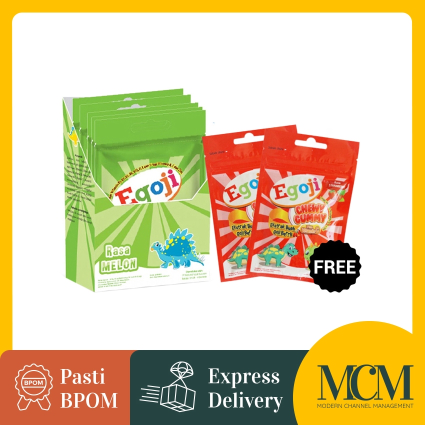 

Egoji Chewy Rasa Melon Box - 50 Pcs | Free 2 Sachet Chewy Gummy Rasa Strawberry