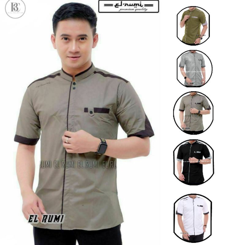 BAJU KOKO PRIA EL RUMI SAKU KOMBINASI LENGAN PENDEK