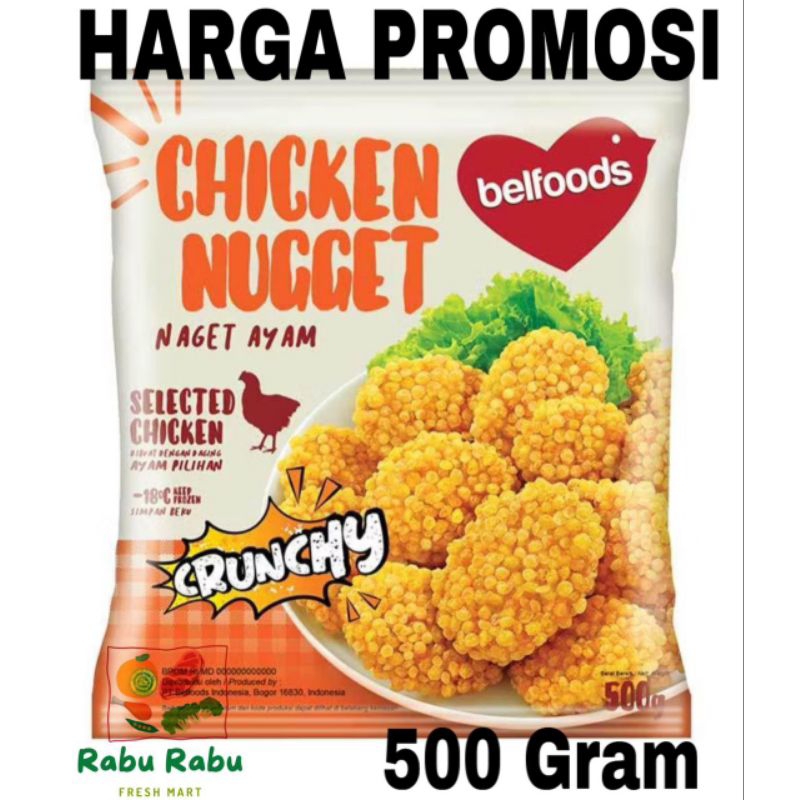 

Belfoods Chicken Nugget Crunchy crispy buble 500gr, Olahan Ayam Halal frozen beku naget krispy