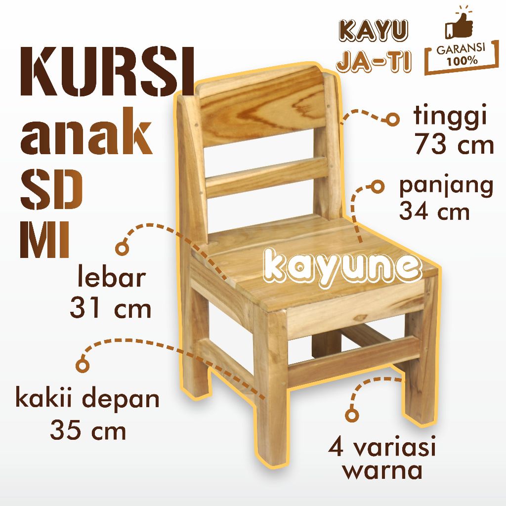 RAMBITSHOP5 BANGKU KURSI ANAK BELAJAR SD MI MINIMALIS KAYU JATI SOLID - KURSI BELAJAR ANAK