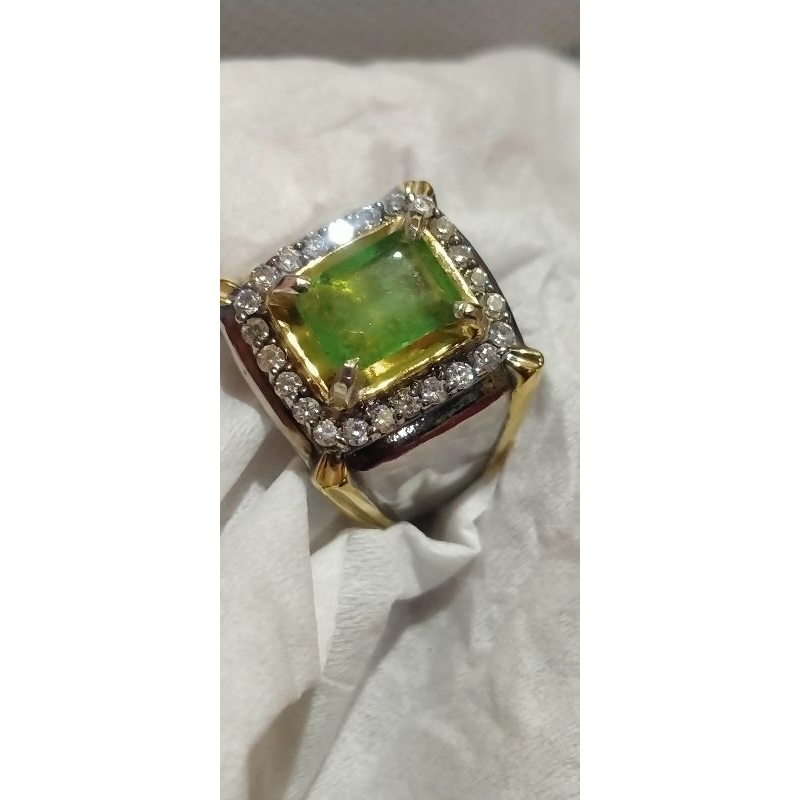 cincin zamrud natural estimasi 4crt Colombia/Zambia  ring perak handmade tebal