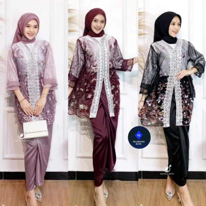 One set wanita kekinian Maiza Tulle Gardenia Warna Mix Renda Full Chantily Halus Setelan Inner Outer