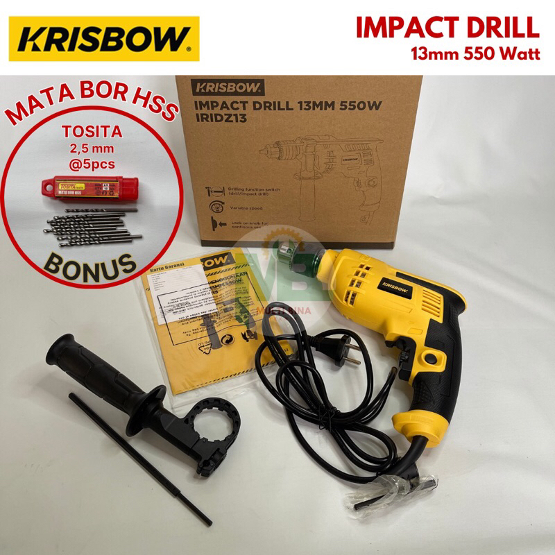 KRISBOW IRIDZ13 Impact Drill Mesin Bor Listrik Besi Batu Kayu 13mm 550 Watt