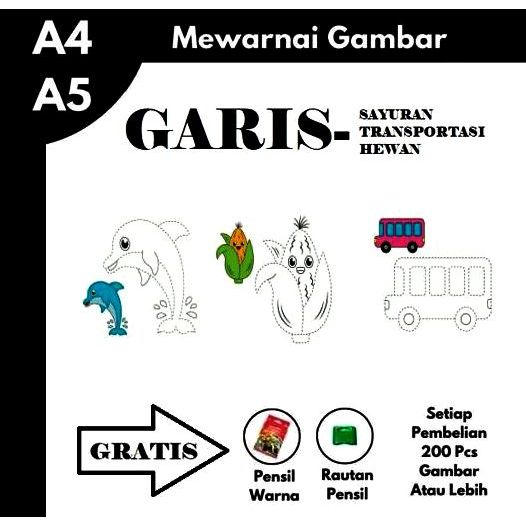 

GAMBAR MEWARNAI UNTUK ANAK TK SD PAUD SERI GARIS SAYUR TRANSPORTASI & HEWAN HVS 80gr